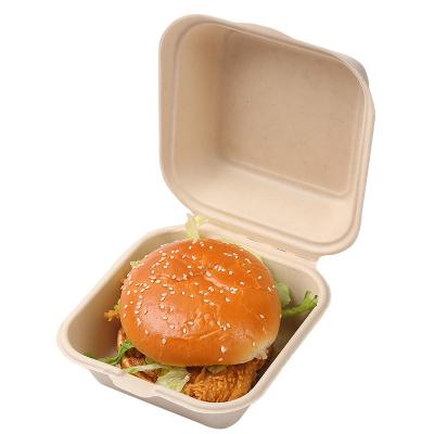 China Recycled Materials Wholesale Disposable Biodegradable 450ml Sugarcane Bagasse Pulp Lunch Hamburger Box for sale