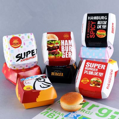 China Custom Disposable Food Grade Paper Hamburger Packaging Materials Cardboard Hamburger Recycled Box for sale