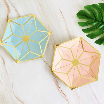 China New Disposable Gold Hexagonal Pentagonal Star Party Disposable Dispenser Under Cabinet Craft 8 Paper Plates The 1 2 Inch Volume for sale