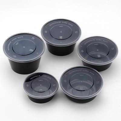 China Large Size Disposable Take Out Box Food Grade Black Round Shape Disposable Plastic Bowl With Lid for sale