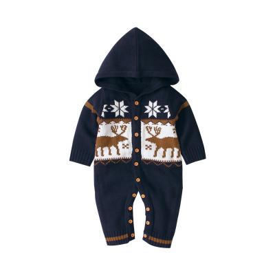 China Wholesale Custom Newborn Cozy Baby Romper Set 100% Acrylic Christmas Long Sleeve Baby Romper With Hat for sale