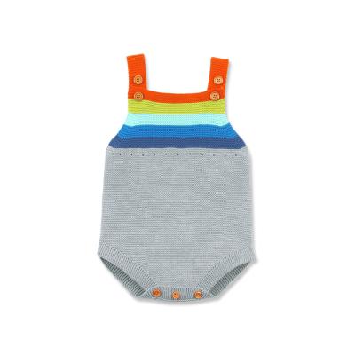 China 100% Polyester Newborn Baby Rompers Baby Sleeveless Knit Sweater Romper Striped Jumpsuit Toddlers Clothing for sale