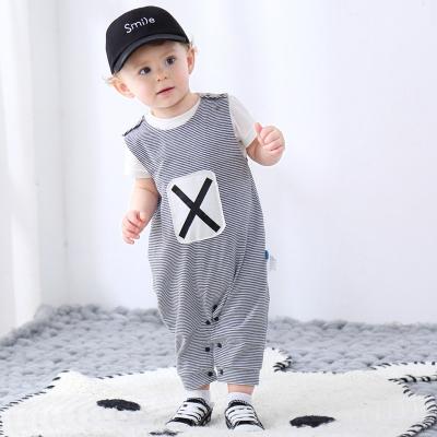 China Breathble Cozy Boutique Newborn Boy Ribbed Jumper Customize Sleeveless Fall Stripe Baby Onesie Romper for sale