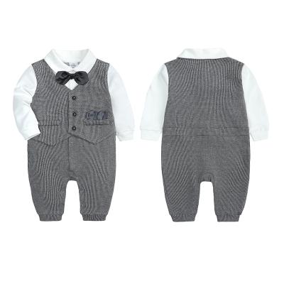 China Comfortable Toddler Boy Autumn Breathble Long Sleeve Overalls Cloth Gentleman With Bow Newborn Baby Romper for sale