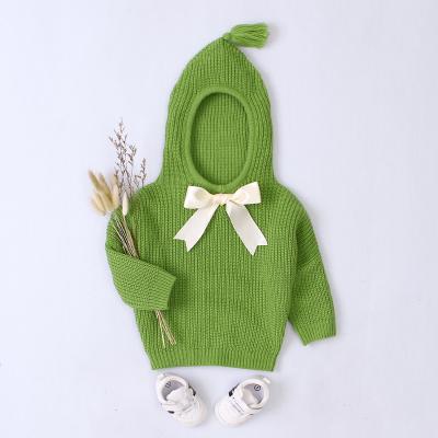 China Wholesale Cute Children Breathable Autumn Hooded Knitted Sweater Baby Bowknot Cable Sweater Collar for sale