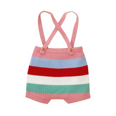 China Breathable Stripe Ribbed Gear Overall Boy Girl Pants Suspender Knitted Baby Pants for sale