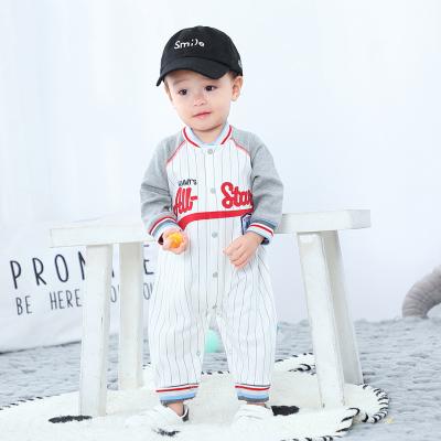 China 100% cotton 100% cotton import newborn baby clothes print baseball sports baby clothes long sleeve baby romper for sale