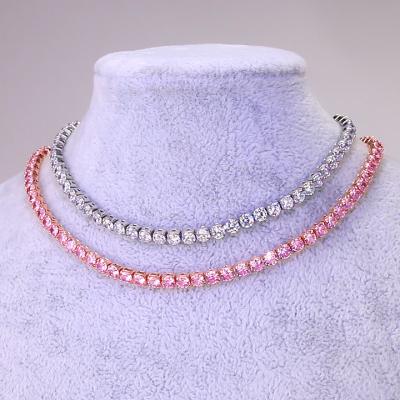 China Rose Gold Silver CZ Sterling Silver Tennis Necklace Women Choker Necklace Women Non-fading Chain Necklace For Women for sale