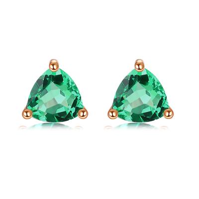 China CLASSIC Gemstone Trillion Emerald Ear Stud Earrings Real LIFE LOVE 9K Gold Stud Cutout for sale