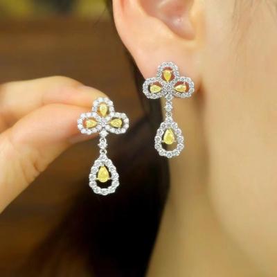 China Fashion Solid Gold Drop Earrings For Ears Diamond Flower Sparkle VVS1 Moissanite 18K White Gold Religious Drop Shipping For Women Gift for sale