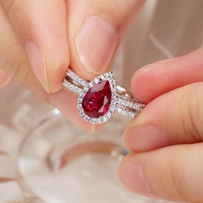 China CLASSIC LOVE OF LIFE Jewelry Supplier Fine Pear Cut Ruby Rings Wedding Bands Engagement Rings for sale