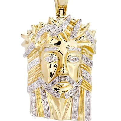 China TOP Selling Iced Out Yellow Gold Jesus Head Moissanite Diamond Pendant 2022 Hip Hop Jewelry 10K for sale