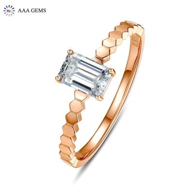 China CLASSIC Fine Jewelry Original Design 18K Rose Gold Emerald Cut Cute Gift Engagement Ring Rose Gold Ring for Women for sale