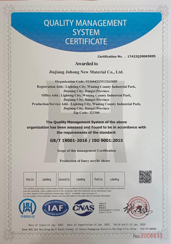 ISO9001 - Jiujiang Juhong New Material Co., Ltd.