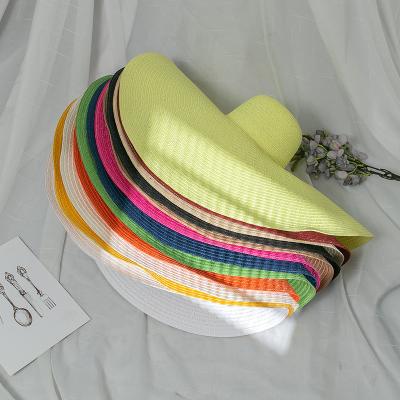 China 2021 New Fashion Oversized Large Brim Paper Floppy Straw Hats For Women Summer Beach Hats for sale