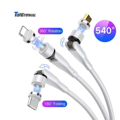 China Wholesale Video Game Player Factory 540 Rotate 1m 2m Mobile Phone USBc Cable Fast Charging 3A Charging Data 3 In 1 Magnetic USB Charging Cables for sale