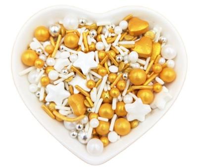 China 1KG Mixed Form Bulk Edible Sprinkle White Gold Heart Star For Baking FX030 for sale