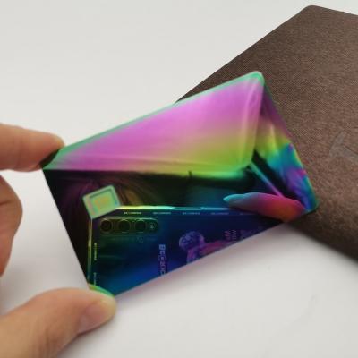 China China Chameleon Chrome Laser Engraved Stainless Steel Blank Rainbow Metal Credit Card with EMV Chip Slot for sale