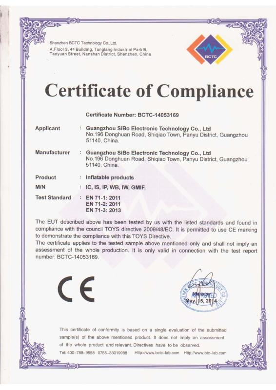 CE Certification - Guangzhou Sibo Electronic Technology Co., Ltd