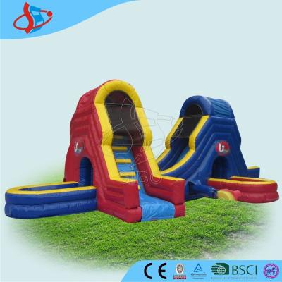 China Popular Double Lane Giant Inflatable Slip N Slide Blue N Red Crossed for sale