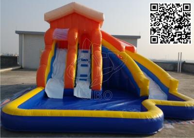 China 0.55+0.4mm pvc Kids Double Lane Water Slide Games Inflatable With Pool Reinforced Seams for sale