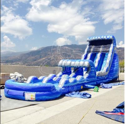 China Fire-proof And Enviromentally-friendly Blue Giant Fire - Proof Inflatable Water Slides For Commercial Use for sale