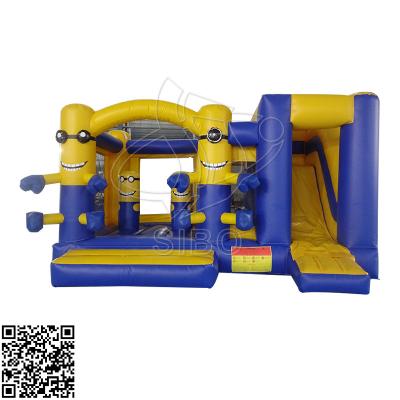 China Superior 0.6mm Pvc Material Inflatable Bounce House Blue / Yellow Customized Size for sale