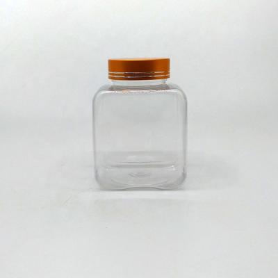 China Hot Selling 350ml Square Shape Empty Transparent Health Care Products PET Capsules Tablets Packing Bottles Candy Gifts Plastic Bottles With Screw Caps for sale