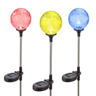 China Garden 3 Sets Crackle Glass Ball Color Changing RGB Solar Powered Decorative Stake Lights Landscape Lamps for sale