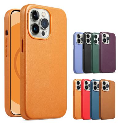 China High Quality Shockproof PU Cell Phone Case Leather Mobile Cover For iPhone 12 13 14 Case Wireless Charging Protective Leather Cover for sale