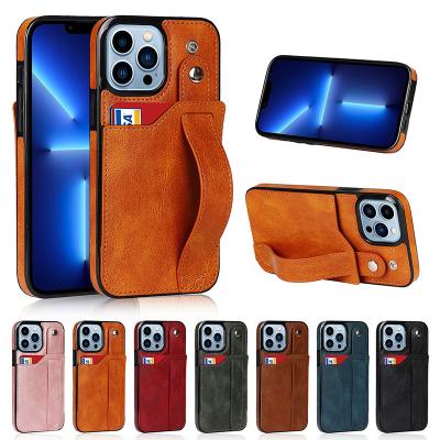 China Shockproof Stand Strap Leather Strap PU Leather Phone Case For iPhone 11 12 Pro Max Plus iPhone 13 14 15 Case Card Leather Wallet for sale