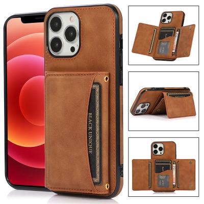 China High Quality Handmade Leather Shockproof Phone Case, Protect Cover Phone Case For iPhone 15 14 13 Leather Case With Card Slot Holder Wallet for sale