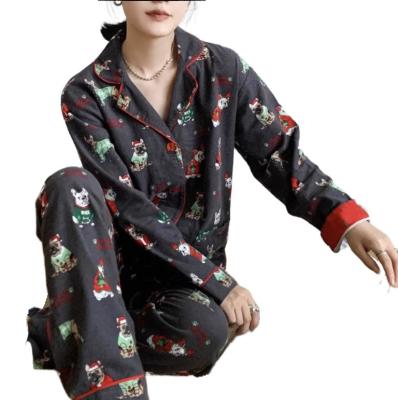 China Autumn New Women's Pajamas Charcoal Spring Gray Christmas Dog Lapel Long Sleeve QUICK DRY Pants Loose Women Furnishings for sale