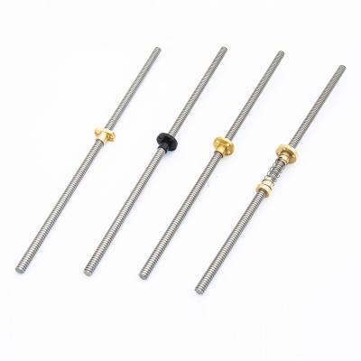 China Low noise T5 T6 T8 T10 lead screw 5mm 6mm 8mm 10mm Trapezoidal lead screw with brass nut for CNC Machinery for sale