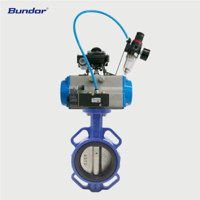 China High Efficiency Bundor ISO5211 SS316 Top Flange Wafer Butterfly Valve Stem Wafer Air Actuated Pneumatic Butterfly Valve With Pin for sale