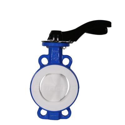 China Easy Installation Bundor Cast Iron 4 Inch PTFE Seat Wafer Type Butterfly Valve With Aluminum Handle for sale