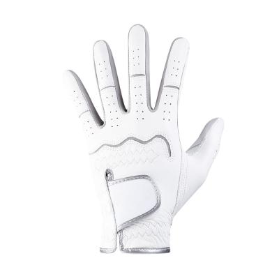 China Fashionable White Hot Sale Custom Leather Cabretta Anti Slip Breathable Mens Golf Gloves for sale