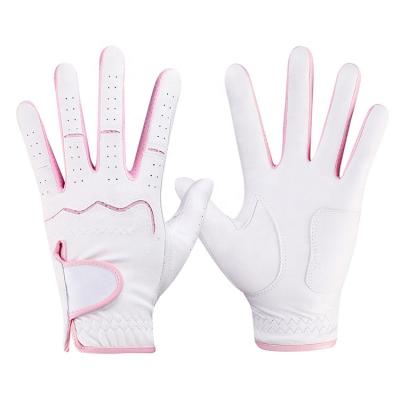 China Custom Logo Golf Glove Winter Women's Micro Sheepskin Micro Fiber Sheepskin Ladies Washable PU Leather Feel Rose Soft Comfortable High Quality Cabretta Golf Gloves for sale