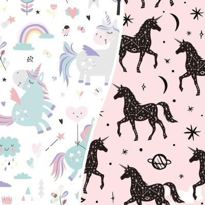 China Memory Wholesale Customize Fashion Unicorn Digital Print Pattern Plain Weave Knit Polyester Fabric For Casual Wear for sale