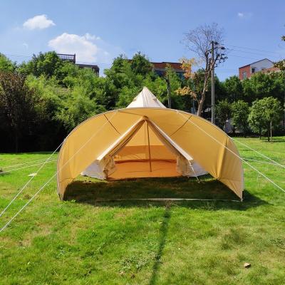 China Extended Luxury Type Awning Dia5m*3m(H) Four Season Canvas Bell Tent For Hiking for sale