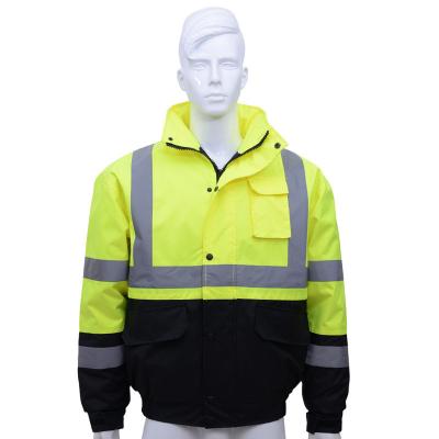 China Custom Water Proof LOGO Winter Men Warm Hi Strength Reflective Bomber Jacket With Foldable Hood for sale