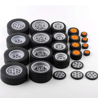 China Educational Toy Stemedu 24PCS/Lot  Various Size Tire and Tread Hub and Wheels Parts Technic MOC RC Car Tyres Kit for L.E.G.Oeds Building Blocks for sale