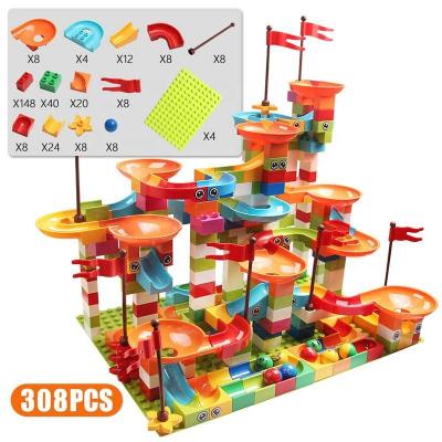 China Construction Toy Stemedu 308PCS Construction Marble Race Run Big Block Maze Balls City Building Block Funnel Slide DIY Bricks Toy For Children for sale