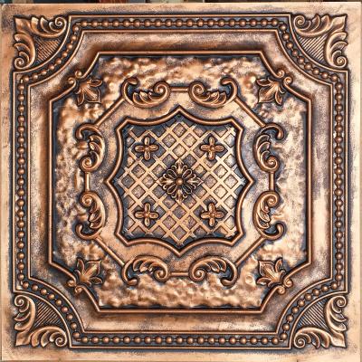 China Artistic Ceilings Faux Tin Ceiling Tiles Art Style 3D Embossing Archaic Copper Wall Panels PL04 for sale