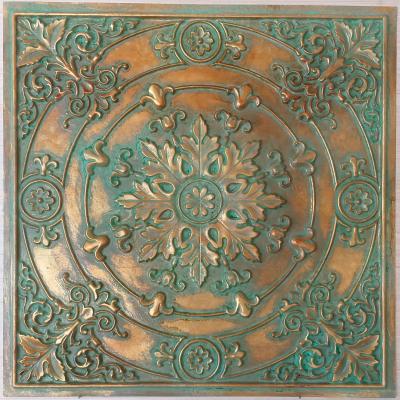 China Artistic Ceilings Tin Ceiling Tiles Faux Painted Vintage Green Gold Color Decorative Wall Panel PL18 for sale