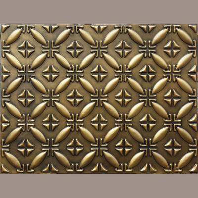 China PLB38 Artistic Faux Ceilings 3D Tin Embossed Decor Antique Brass Wall Panels for sale