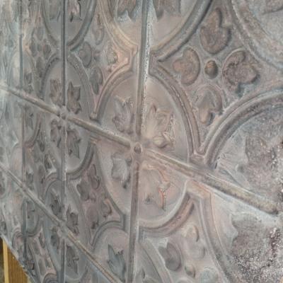 China PLB10 Artistic Faux Ceilings 3D Tin Embossed Bar Decor Aged Wood Gray Wall Panels for sale