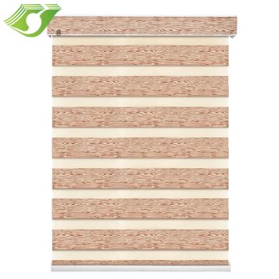 China Blackout Quality Bamboo Wood Sunscreen Semi Blackout Semi Layer Double Blind Zebra Electric Motorized Blinds for sale