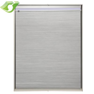 China Blackout / Electric Semi Blackout High Quality Motor Smart Polyester Printed Zebra Honeycomb Light Filtering Motorized Shades for sale