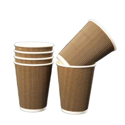 China Recyclable Take Away Food Grade Ripple Wall Coffee Heat Insulated Paper Cups With Lids for sale